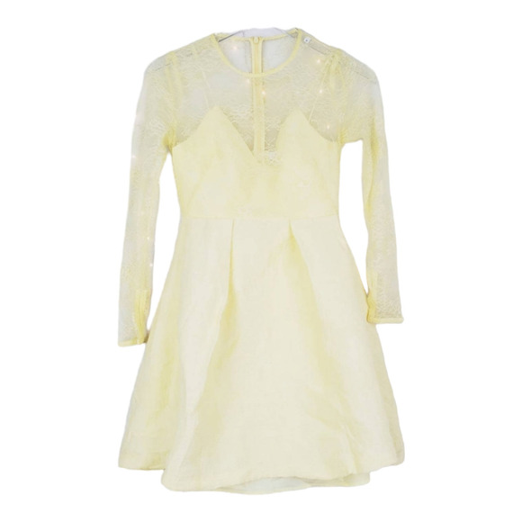 Sandro Paris Jeanette Yellow Floral Lace Fit & Flare Dress 34 XS NEW Pleated - Picture 2 of 13